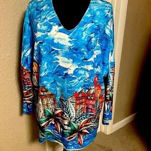 Boxy cut Italy print blouse vneck raglan sleeve NWT